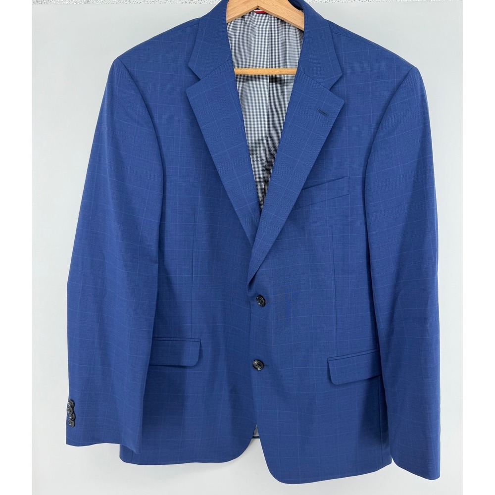 Tommy Hilfiger Mens Blue Glen Plaid Wool Blend 2-Button Blazer Jacket 42R